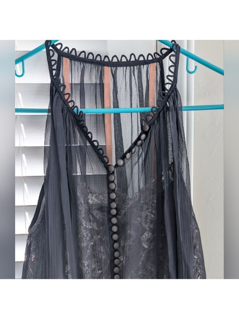 BCBGMaxAzria Vintage Y2K Navy Silk Sheer Slip Dress Lace Overlay Size 4 Romantic - Picture 7 of 15